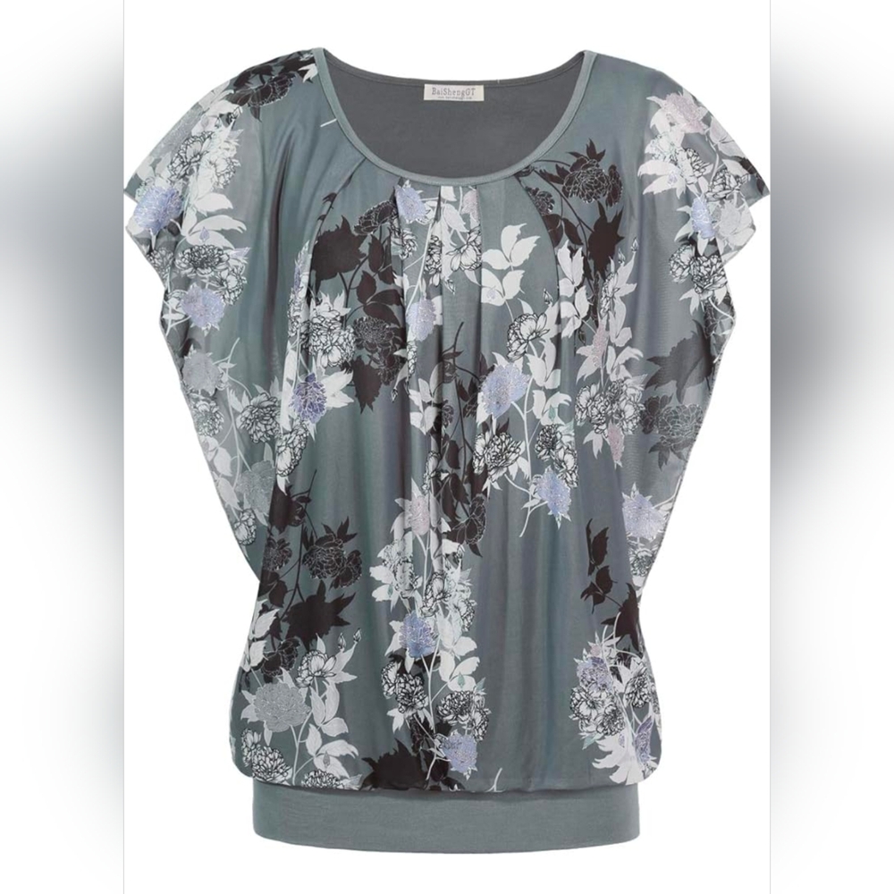 Floral Print Women's Top - Gray and Black